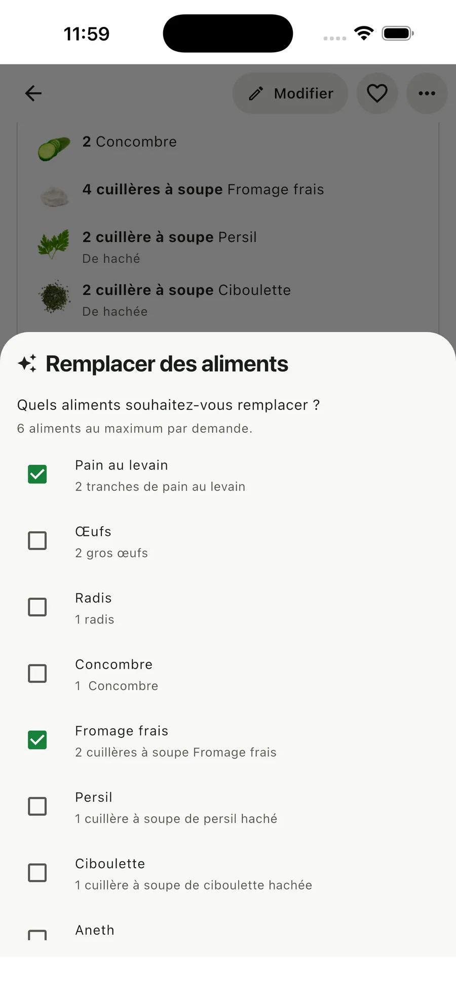 L'écran de remplacement d'aliments de Pomeli