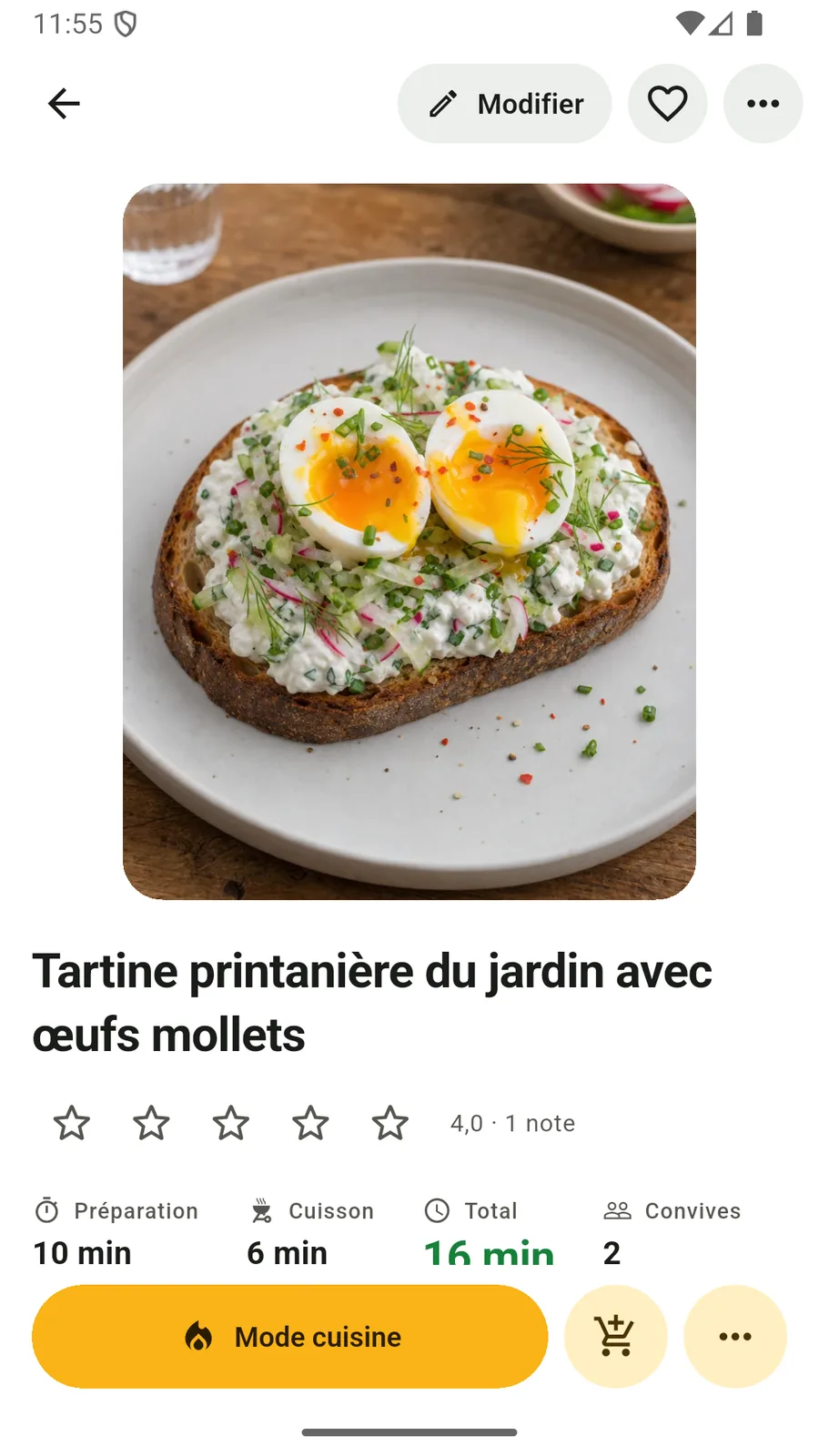 Une fiche recette Pomeli : ingrédients à gauche, préparation à droite