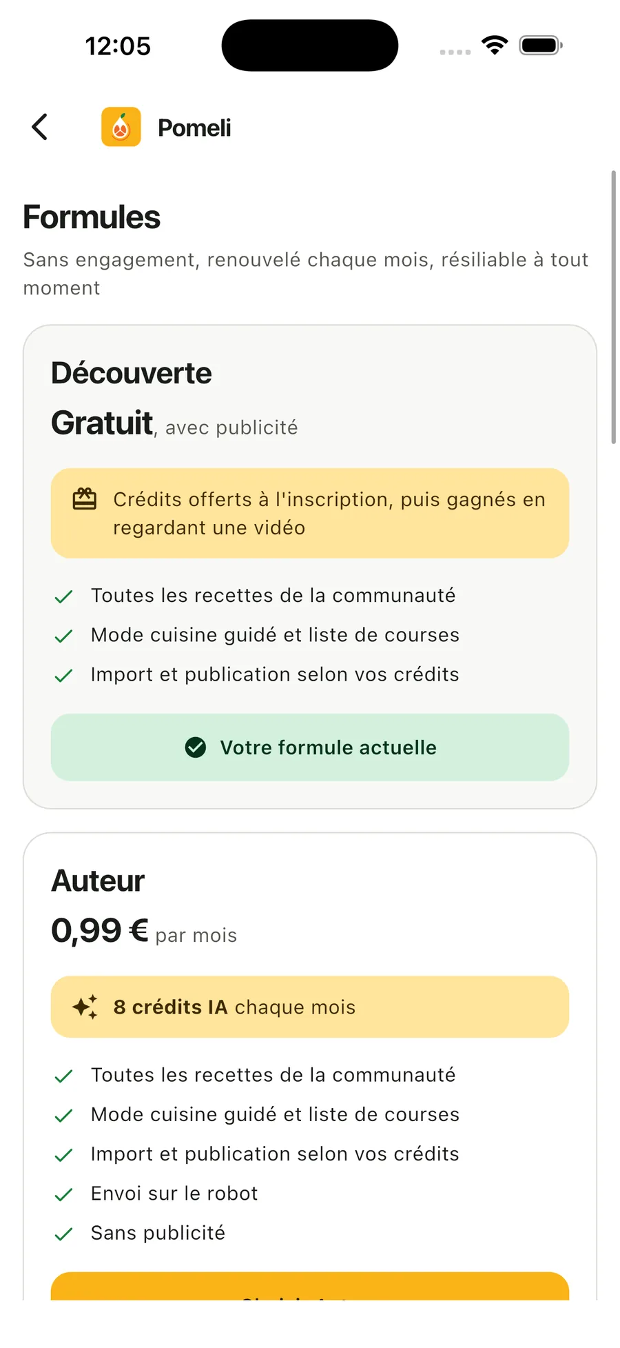 Les quatre formules d'abonnement de Pomeli