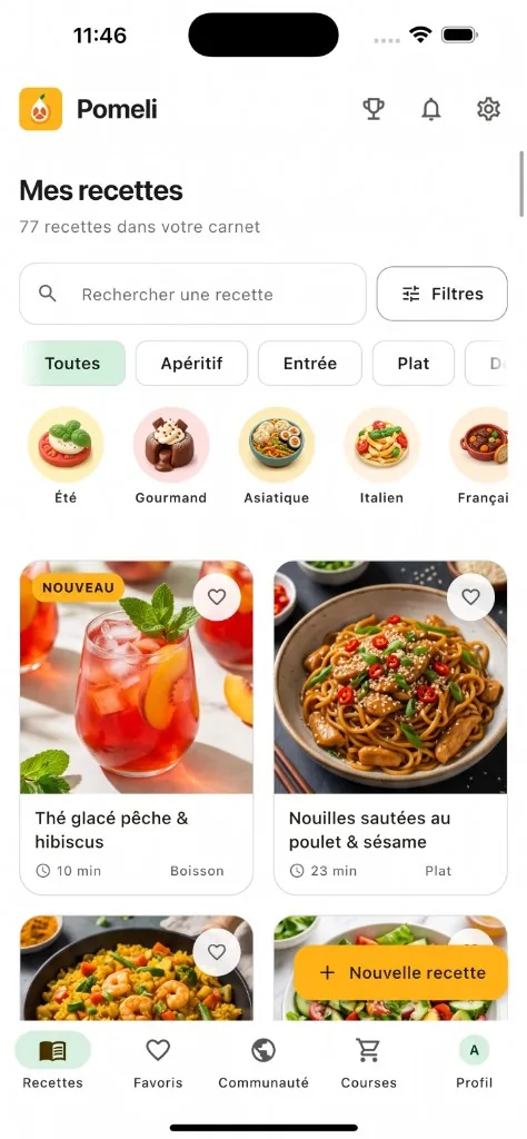 Le carnet de recettes de Pomeli, en grille de vignettes illustrées