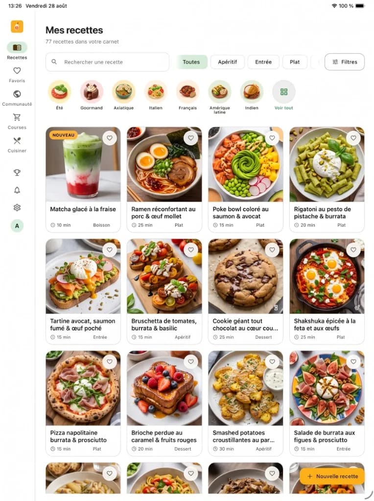 Le carnet de recettes de Pomeli, en grille de vignettes illustrées